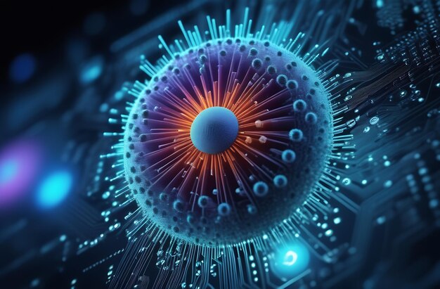 Foto un virus sullo sfondo di una rete medica virtuale