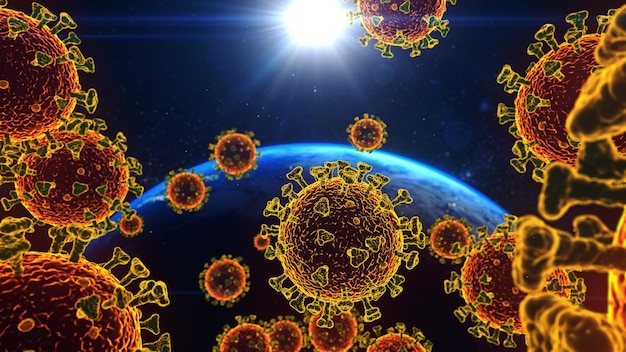 Virus Attack World Background for advertising in health and microbiology scene