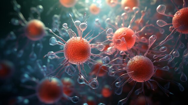 Photo virus bacteria fungi medical background neural network ai generated