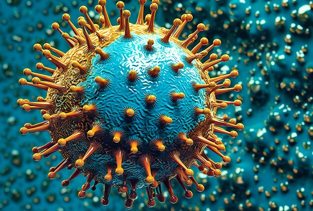 Вирус на синем фоне с точками на нем