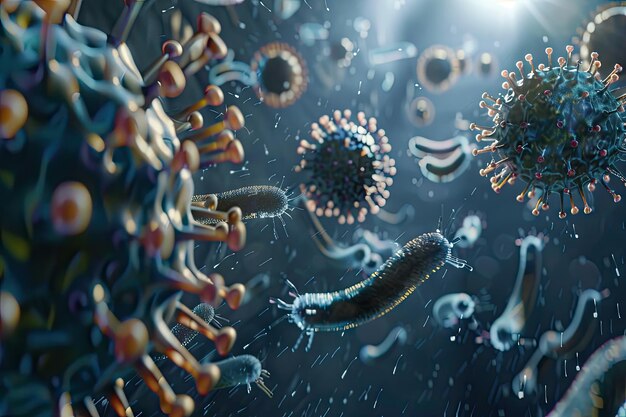 Photo virus cells or bacteria on background