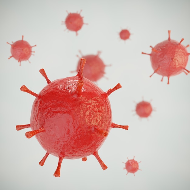 Virus close up su grigio 3d'illustrazione