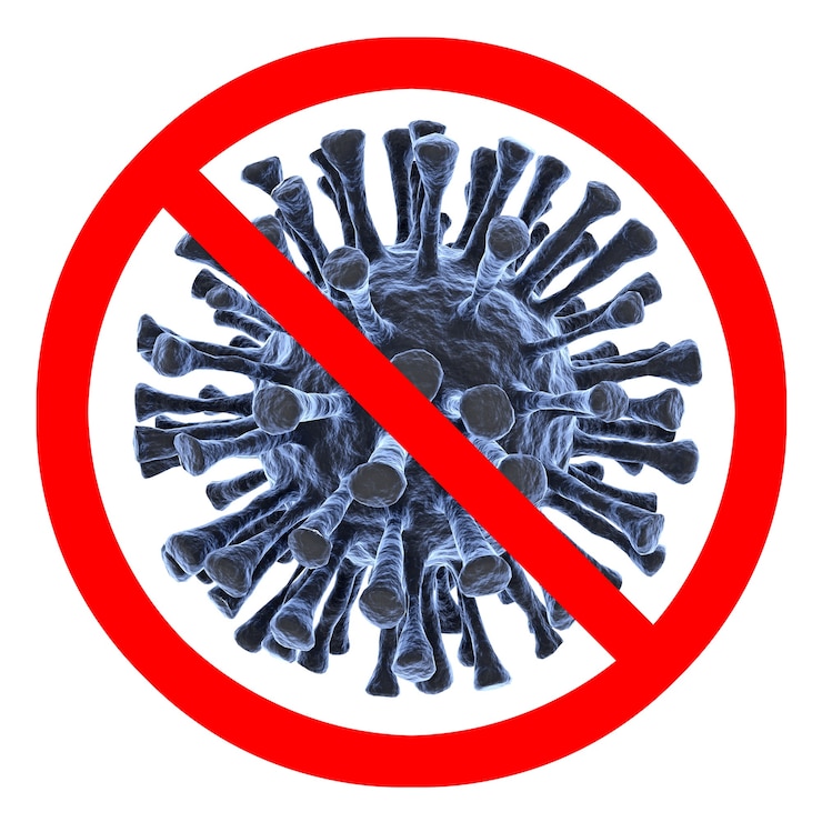 Photo virus coronavirus covid-19 with stop sign. 3d rendering