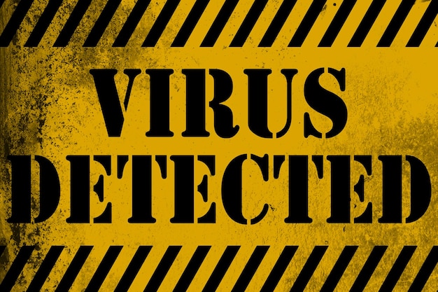 Photo virus detected sign yellow with stripes