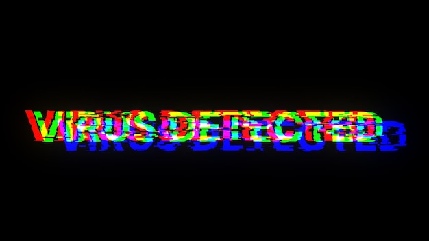 Photo virus detected text with screen effects of technological glitches