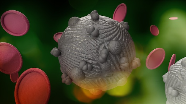 Foto il virus in tonalità verde scuro rendering 3d per il contenuto di medicina e assistenza sanitaria.