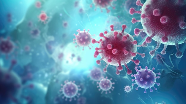 Virus infection or blue bacteria flu background