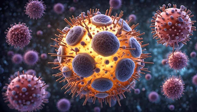 Photo a virus is on the surface of a cell