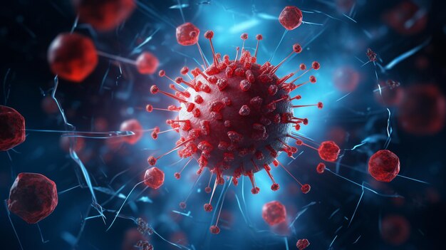 virus met ziektecellen en erytrocyten pandemisch gezondheidsrisico concept virus in de Generatieve AI