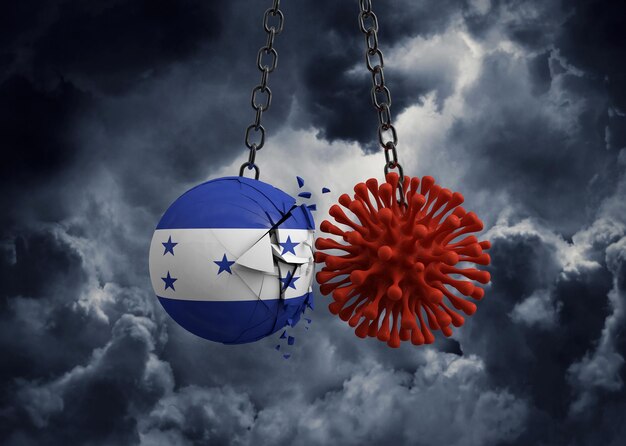 Virus microbe smashing into honduras flag ball d render