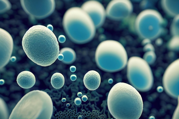 virus under microscope selective focus