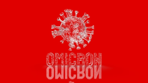 The virus omicron on red background for covid 19 or medical concept 3d rendering