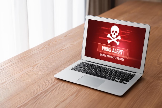 Virus waarschuwing waarschuwing op het computerscherm gedetecteerd modish cyber dreiging hacker computervirus en malware