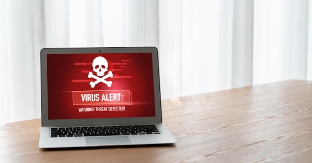 컴퓨터 화면에서 바이러스 경고 경보 모디시 사이버 위협 해커 컴퓨터 바이러스 및 악성코드 탐지