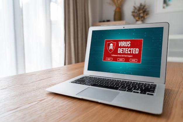 コンピューター画面上のウイルス警告アラートが最新のサイバー脅威を検出しました
