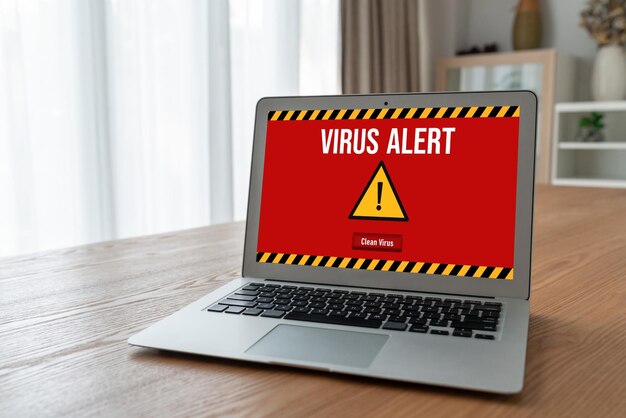 Virus warning alert on computer screen detected modish cyber threat