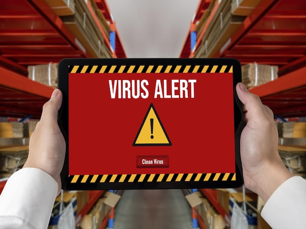 Virus warning alert on computer screen detected modish cyber threat