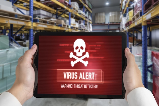 Virus warning alert on computer screen detected modish cyber threat