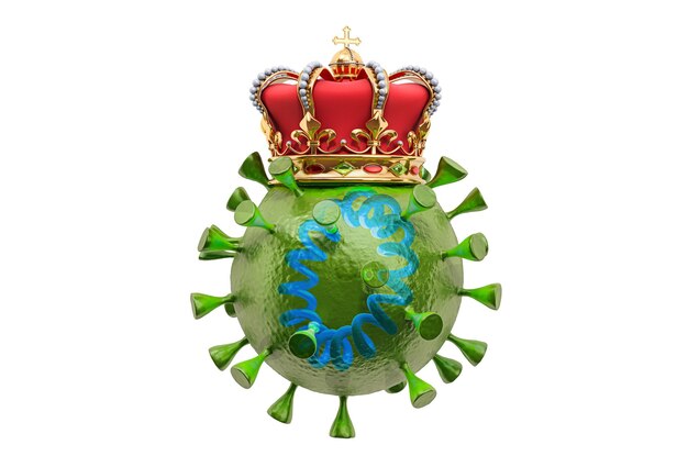 Virus with gold crown 3D rendering