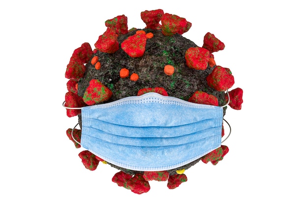 コロナウイルスのコンセプト3Dレンダリングからの医療用マスク保護