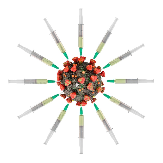 Virus with syringes Vaccination concept 3D rendering