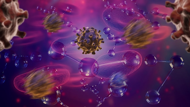 Viruses attack the cells, action of the human immune system. 3d rendering