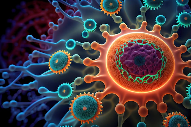 Вирусы супер макро медицинский фон 3d иллюстрация Generative AI