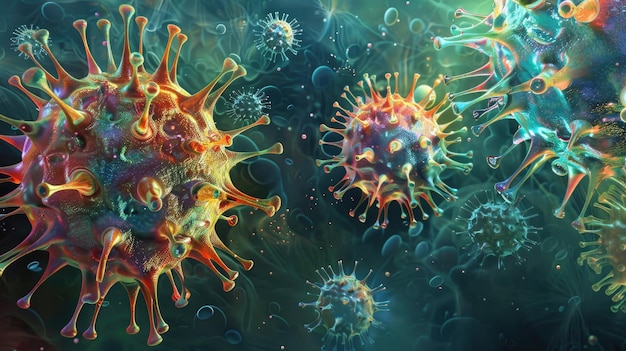 Virussen in de cel microscopische weergave van biologisch weefsel abstracte micro-leven achtergrond thema van de wetenschap macro-microbiologie microscoop superbug kiem