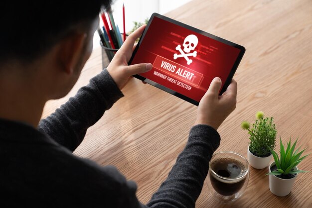 Viruswaarschuwing op computerscherm gedetecteerde moderne cyberdreiging
