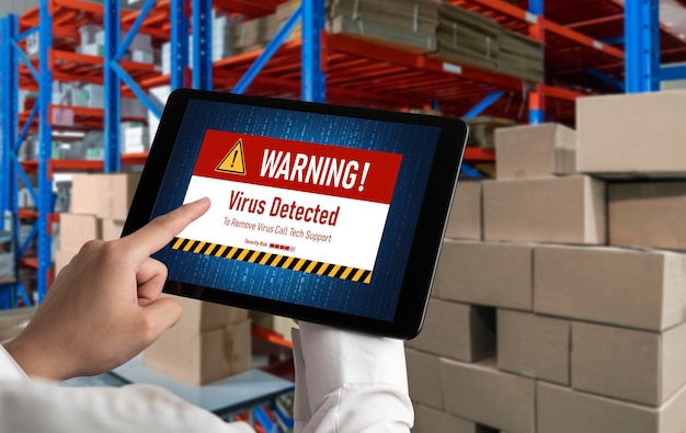 Viruswaarschuwing op computerscherm gedetecteerde moderne cyberdreiging