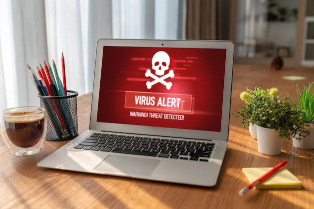 Viruswaarschuwing op computerscherm gedetecteerde moderne cyberdreiging