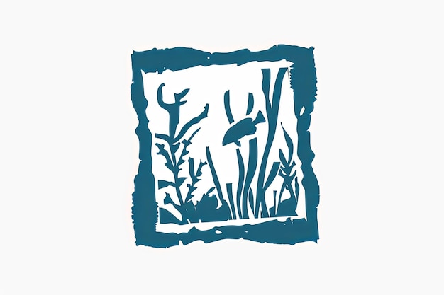 Foto vis en koralen duikcentrum eenvoudig logo blauw op wit
