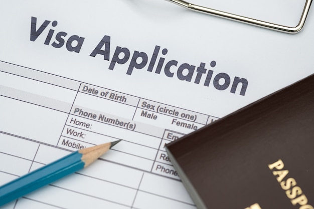 Visa application form to travel Immigration a document Money for Passport Map and travel plan