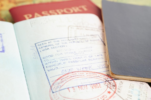 Visa and passport document to immigration at airport in country