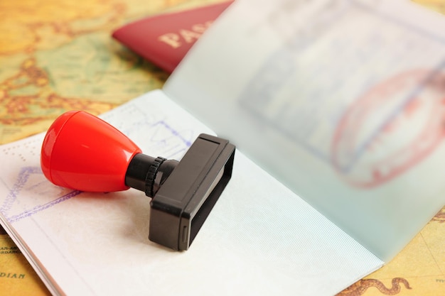 Visa and passport document to immigration at airport in country