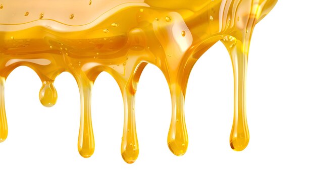 Photo viscous golden honey drips smoothly against a white background perfect for food advertising a natural and sweet ingredient highquality detailed image ai