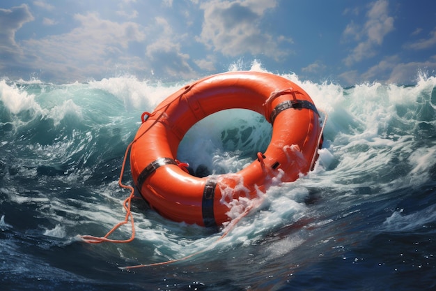 Photo visible life buoy rescue ring sea generate ai