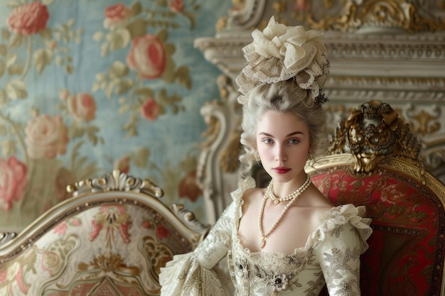 Photo a vision of rococo royalty from 18thcentury france adorned in traditional attire