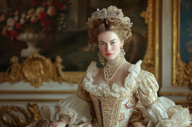 A vision of Rococo royalty from 18thcentury France adorned in traditional attire