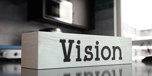 Vision word on wooden block 3D illustration