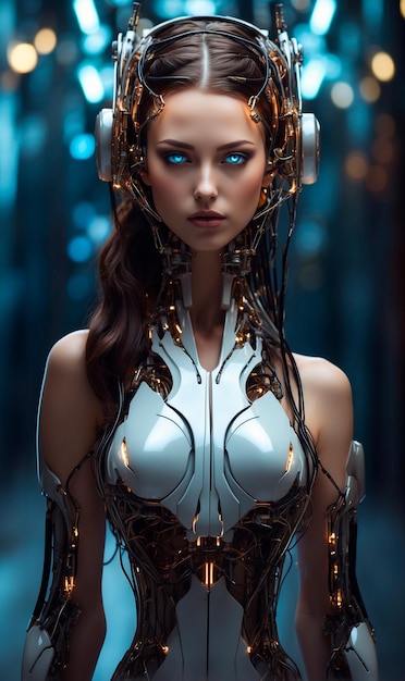 Visionair portret van een half-mens, half-robot vrouw