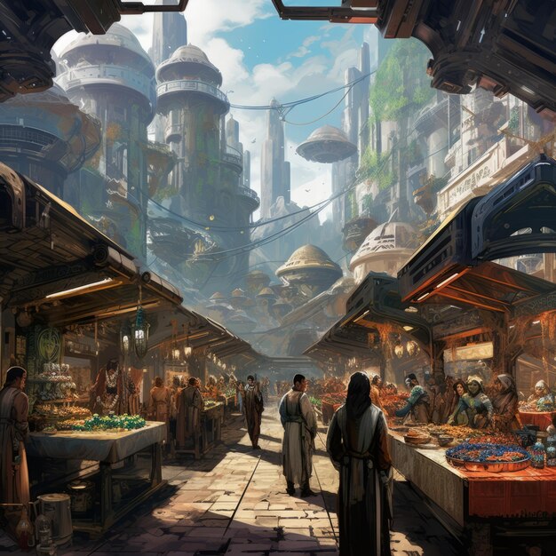 The Visions of Tomorrow A Surreal Journey through a Multisensory Futuristic Street Market