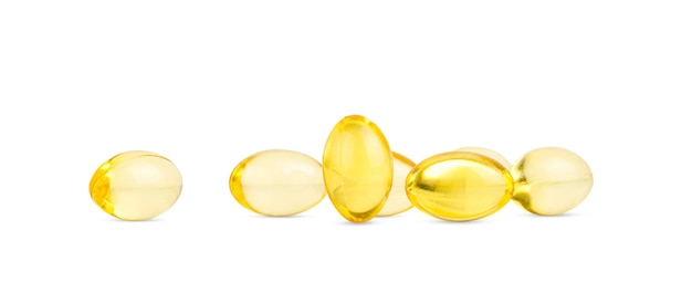 Visoliecapsules die op witte achtergrond worden geïsoleerd Omega 3