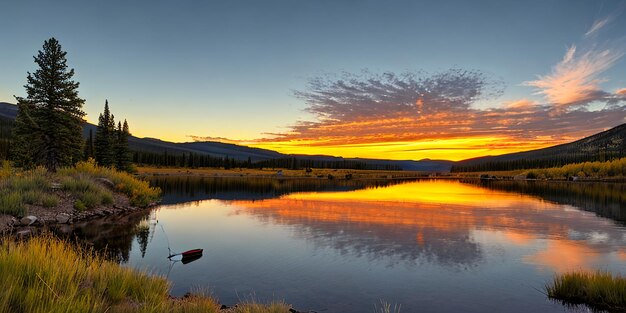 Vissen bij zonsopgang Colorado Rocky Mountains