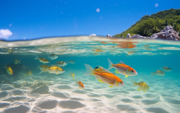 Vissen onder water in de zee