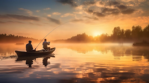 Vissen op een meer bij zonsopgang Generatieve Ai