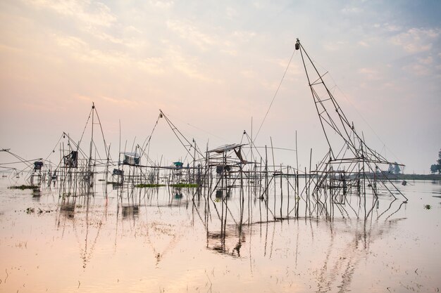 Vissen vleiend, Tuek Sadung in Thailand, bij zonsopgang