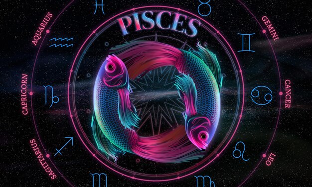 Foto vissen zodiac teken illustratie van de vissen symbool van de horoscoop over een kosmos
