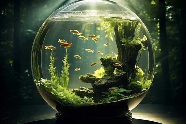 Vissen zwemmen in een cirkelvormig aquarium