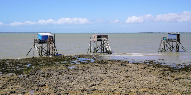 Vissers houten hut in gironde rivier SaintPalaissurMer Frankrijk